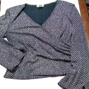 Women's Sequined Wrap Blouse Size XL Black and White